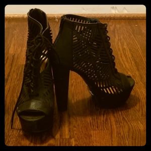 Black wedge strappy heels